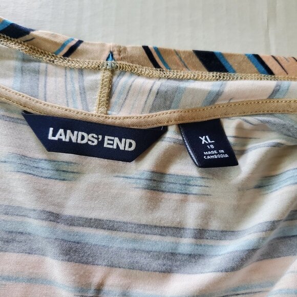 Lands' End Long Open Striped Cardigan with Pockets Rayon Blend XL - Picture 7 of 12